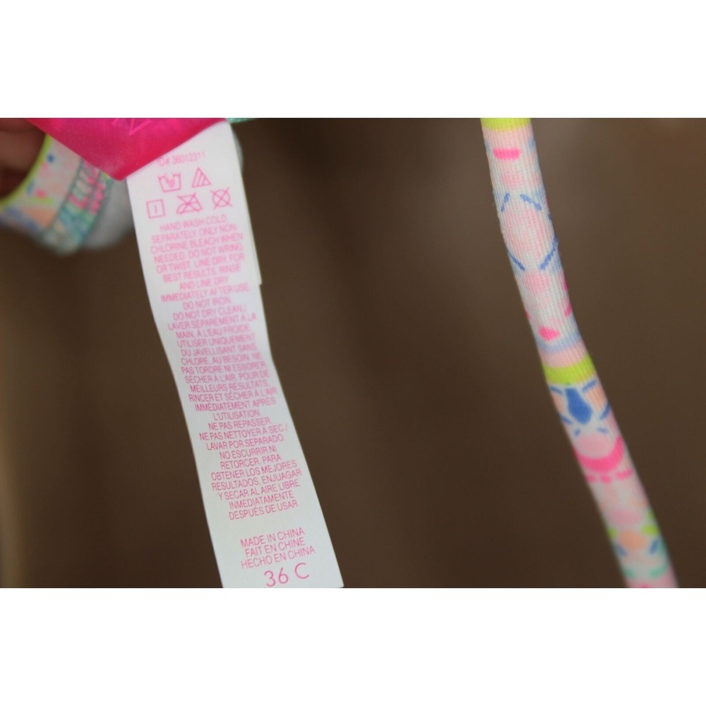 ✨2/$20 Victoria's Secret Ruffle Halter Tie Bikini Top White Multi Pastel 36C - Picture 7 of 7